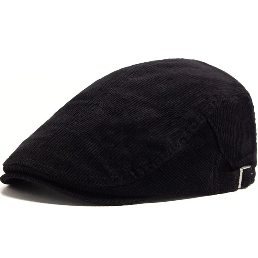 Black Corduroy Flat Cap
