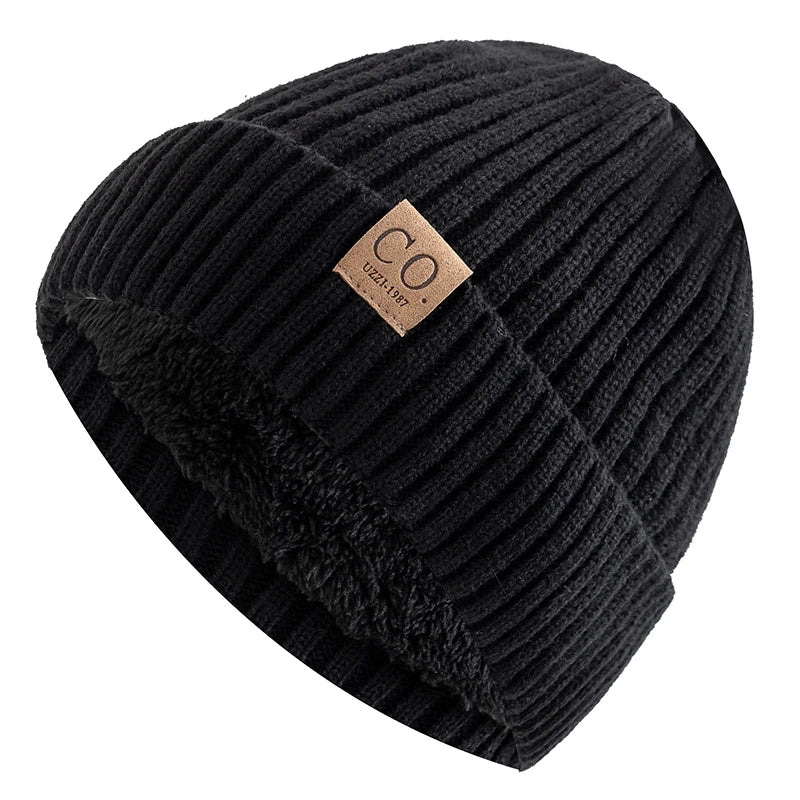 Black Fleece Lined Beanie Hat