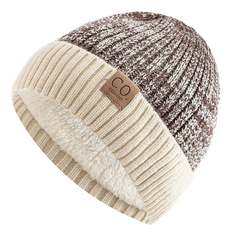 Brown and Cream Fleece Lined Beanie Hat