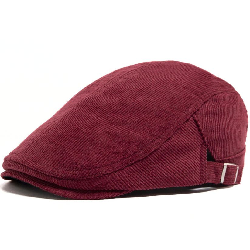 Red Corduroy Flat Cap