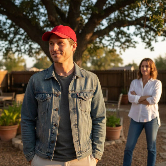 Man in classic red baseball cap