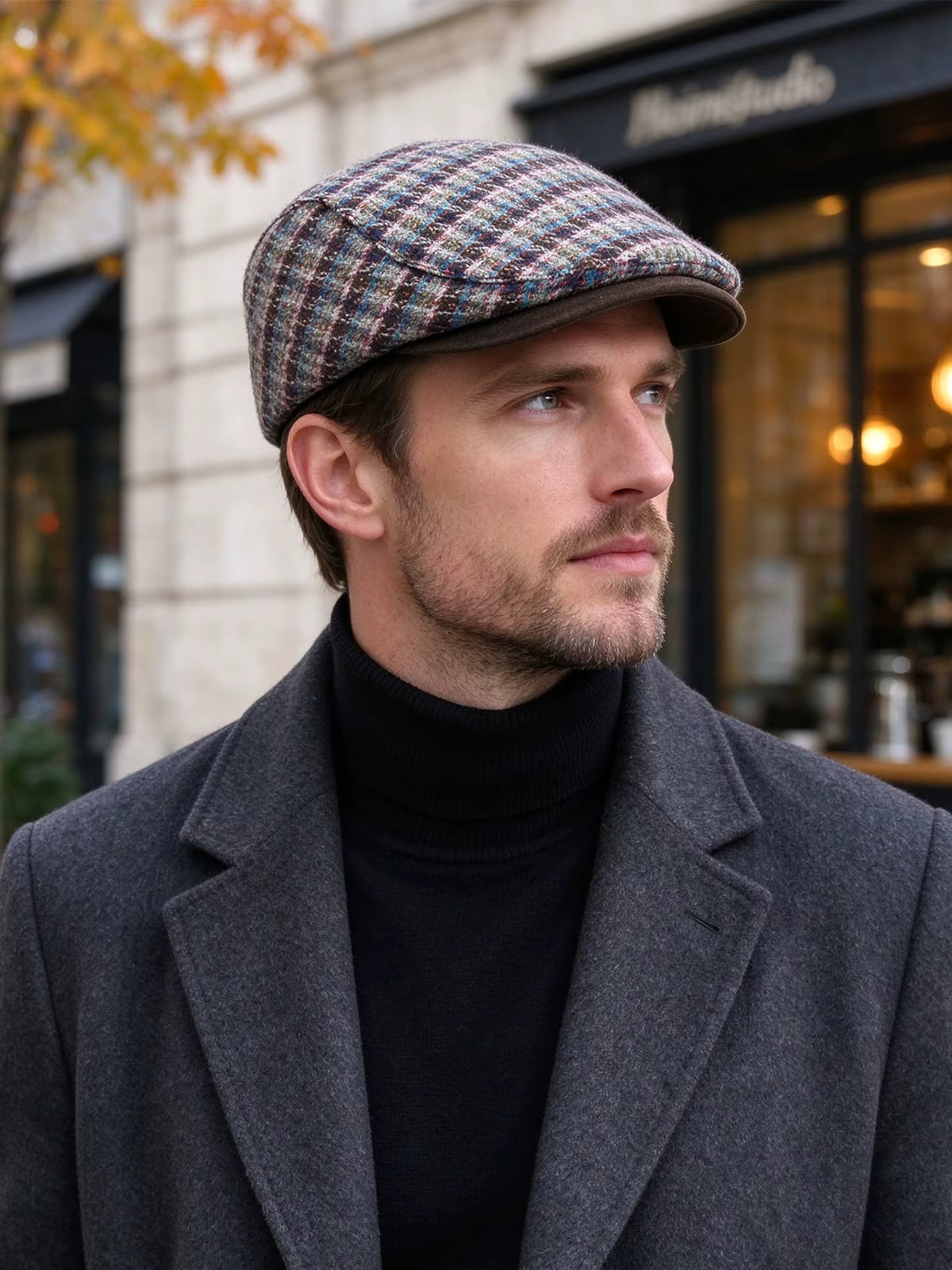 Burgundy and Green Check Flat Cap