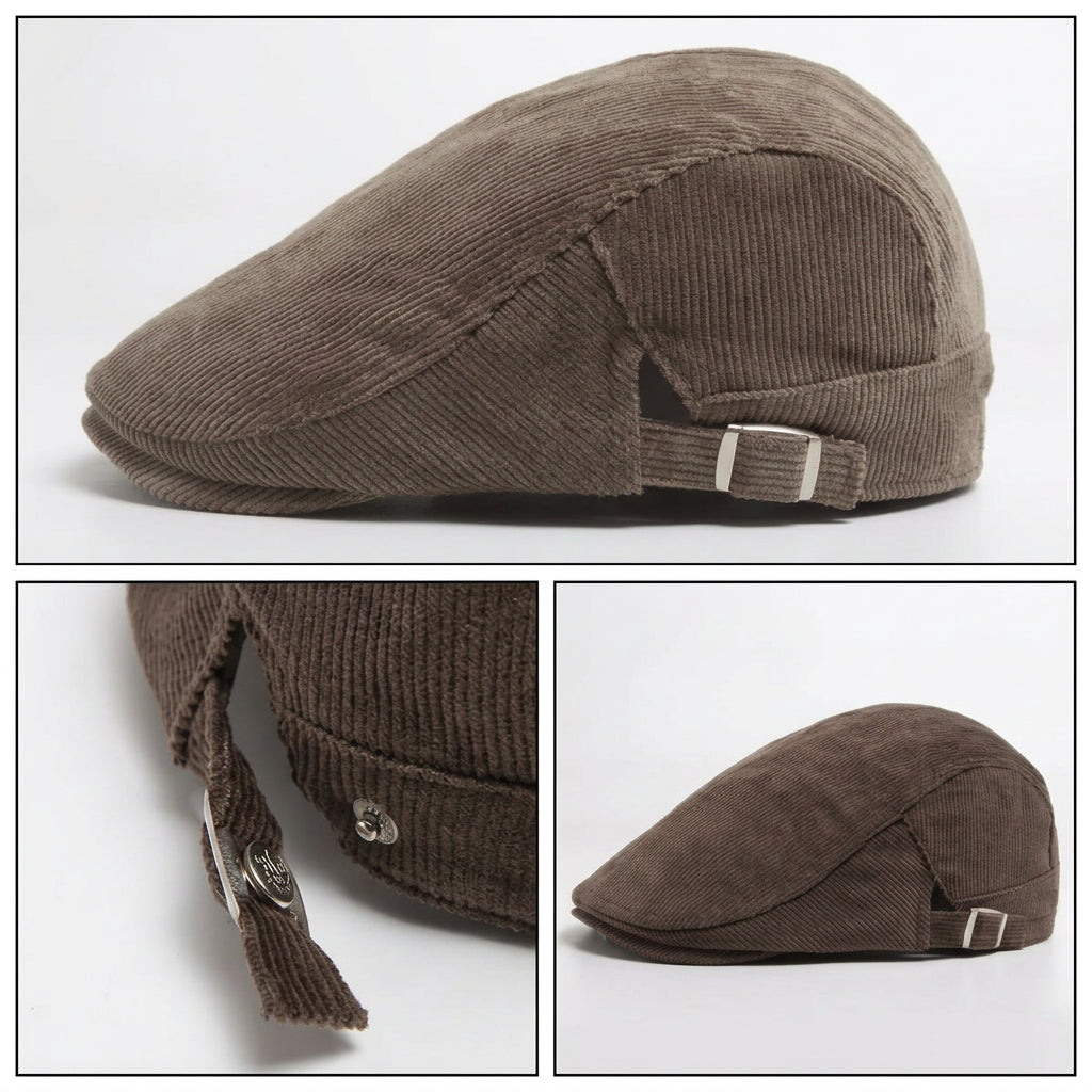 Black Corduroy Flat Cap Adjustable Addicaps