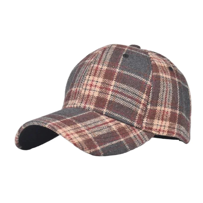 Grey And Red Check Baseball Cap