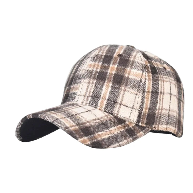 Grey And Red Check Baseball Cap