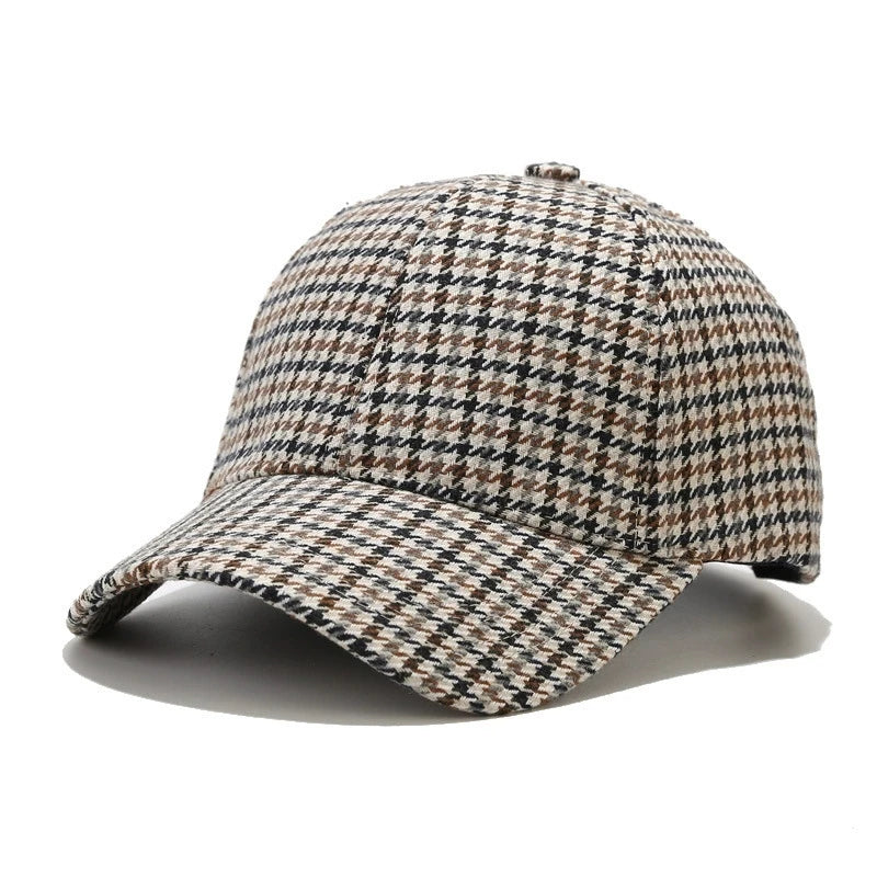 Grey And Red Check Baseball Cap