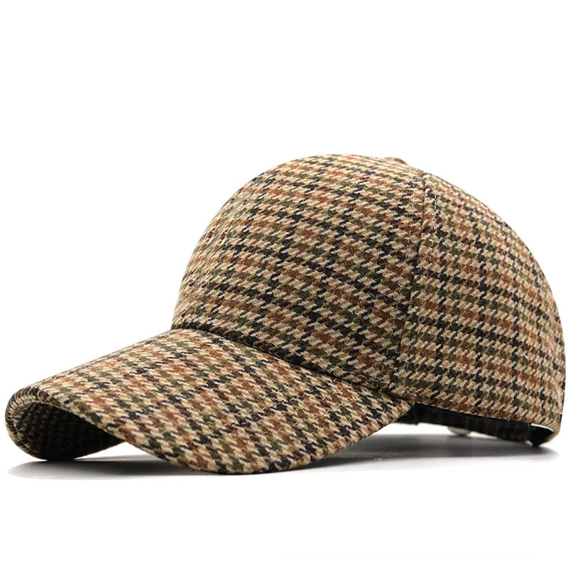 Beige & Burgundy Houndstooth Baseball Cap
