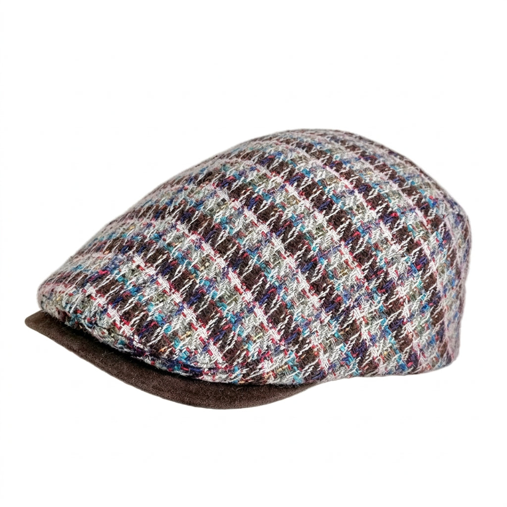 Burgundy and Green Check Flat Cap