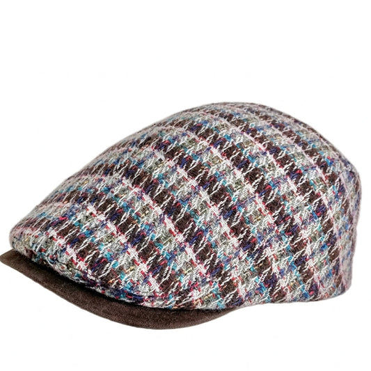 Burgundy and Green Check Flat Cap