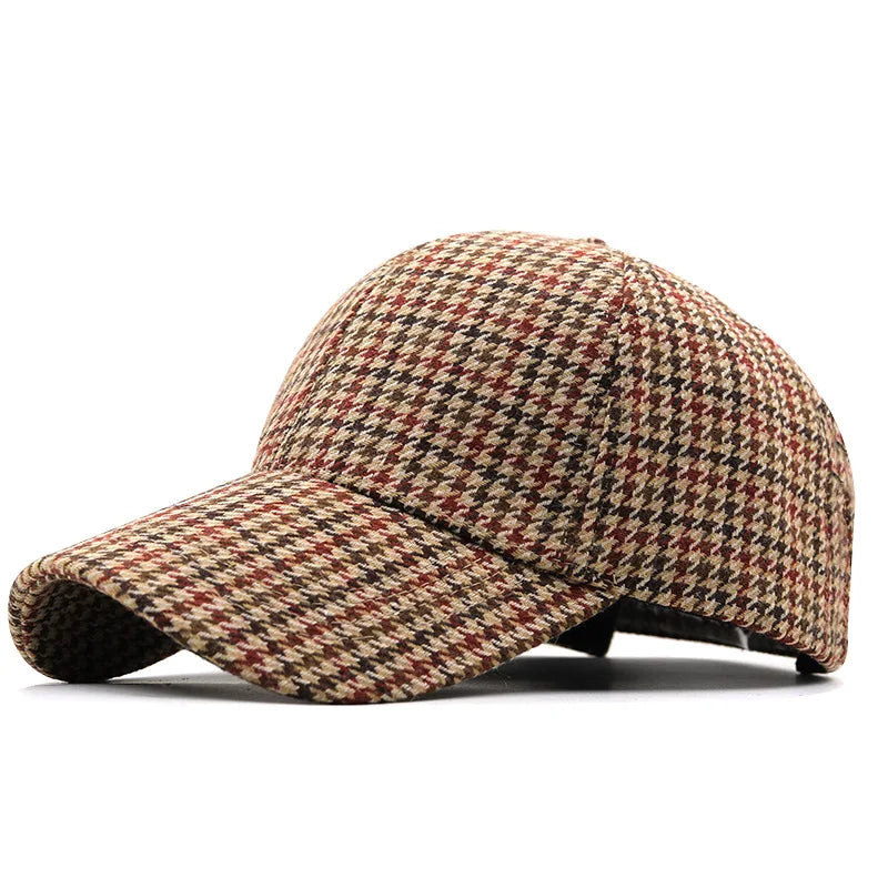 Beige & Burgundy Houndstooth Baseball Cap