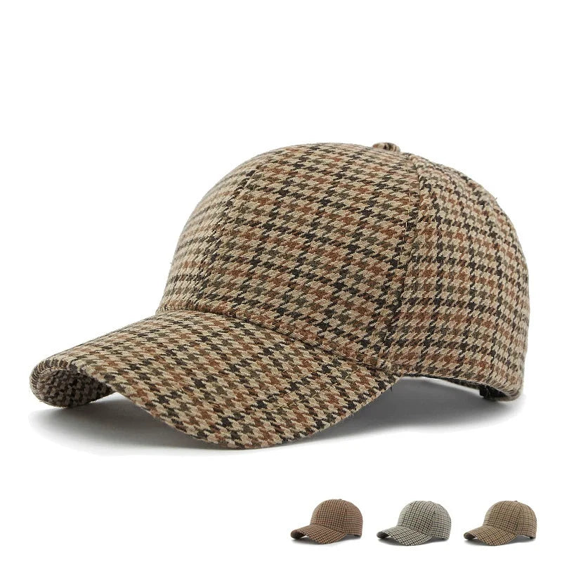 Grey And Red Check Baseball Cap