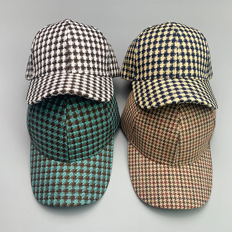Cream, Green & Rust Houndstooth Baseball Cap Unisex