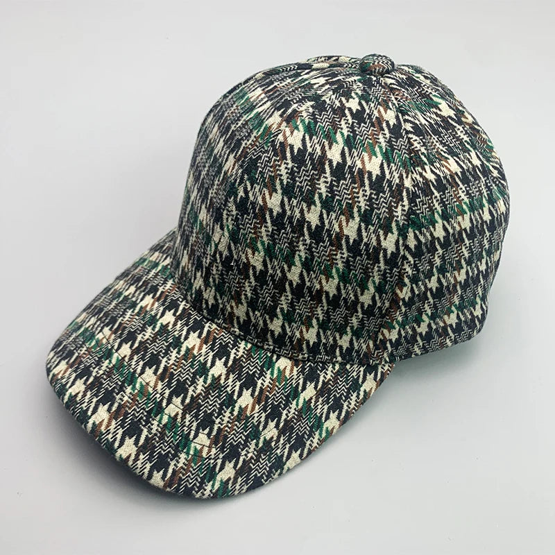 Cream, Green & Rust Houndstooth Baseball Cap Unisex