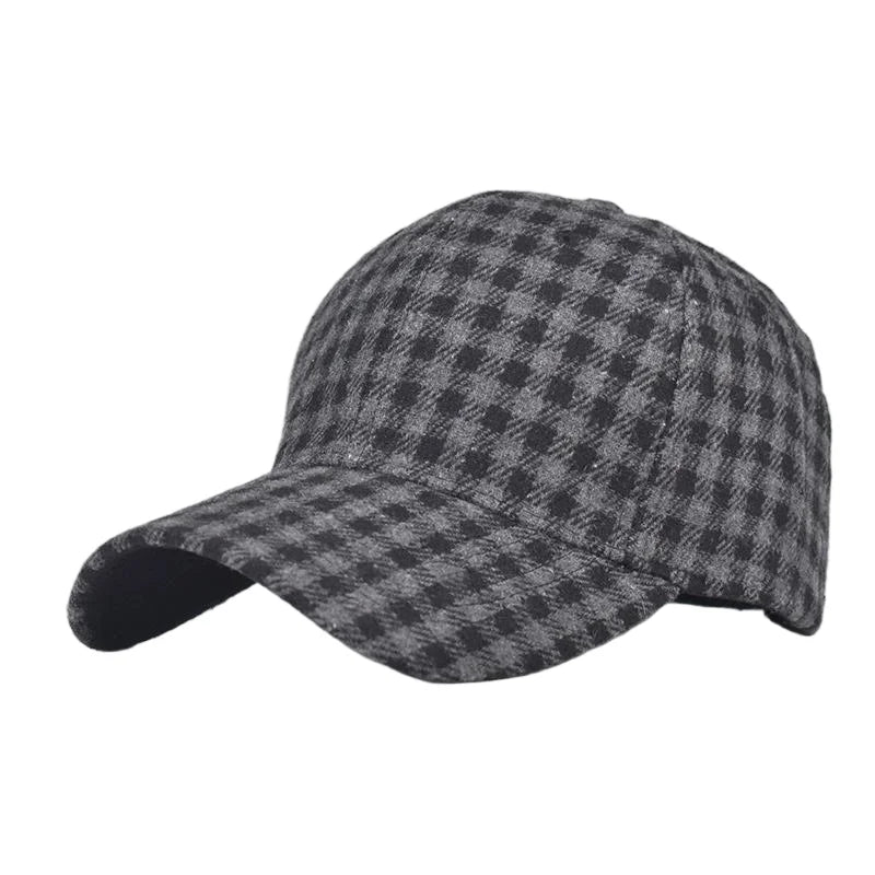 Grey And Red Check Baseball Cap