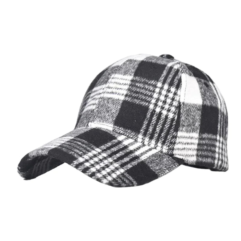 Grey And Red Check Baseball Cap