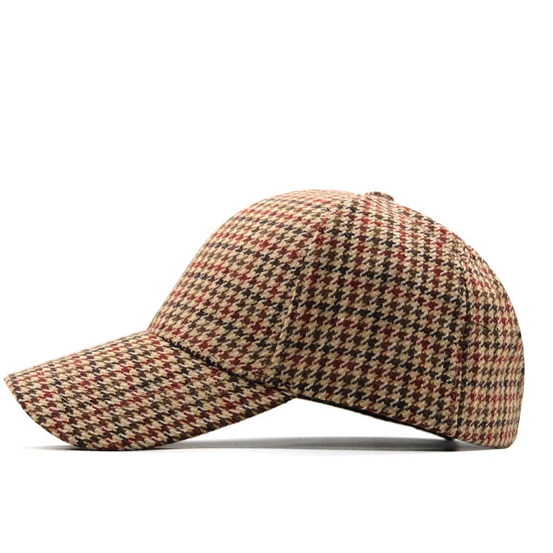Beige & Burgundy Houndstooth Baseball Cap