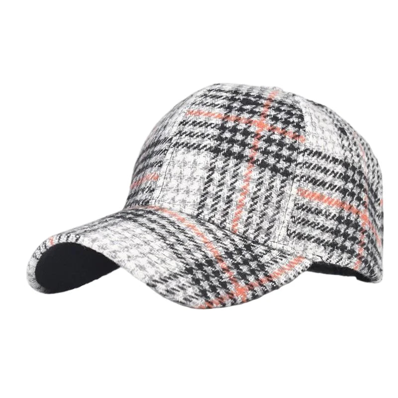 Grey And Red Check Baseball Cap