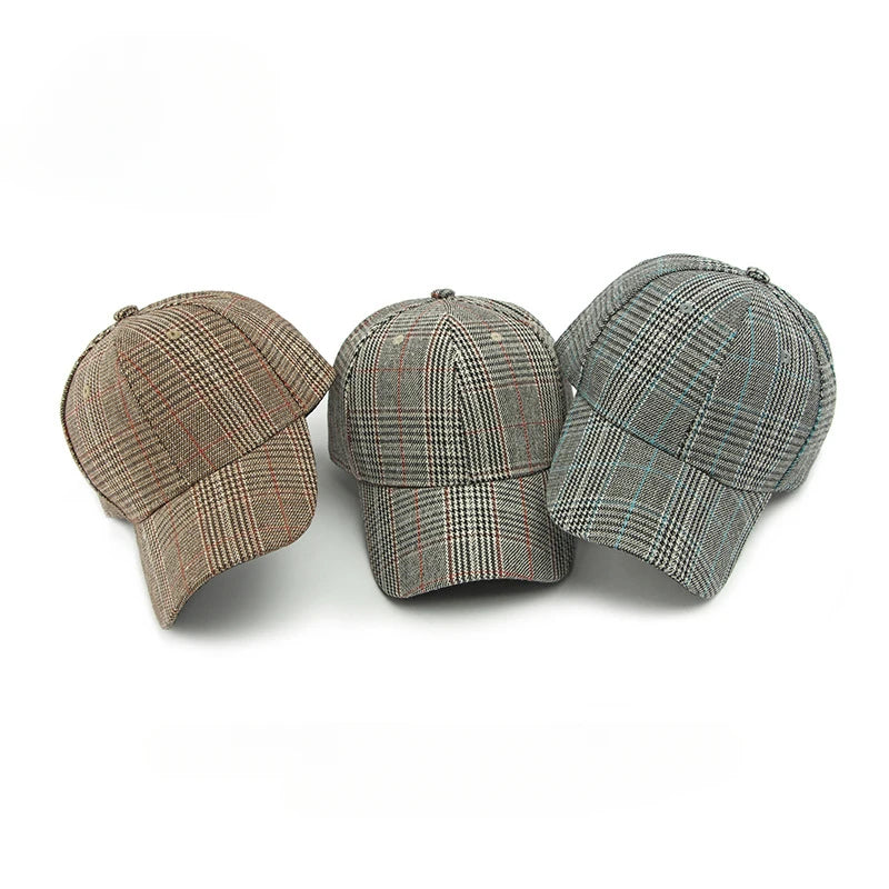 Grey And Red Check Baseball Cap