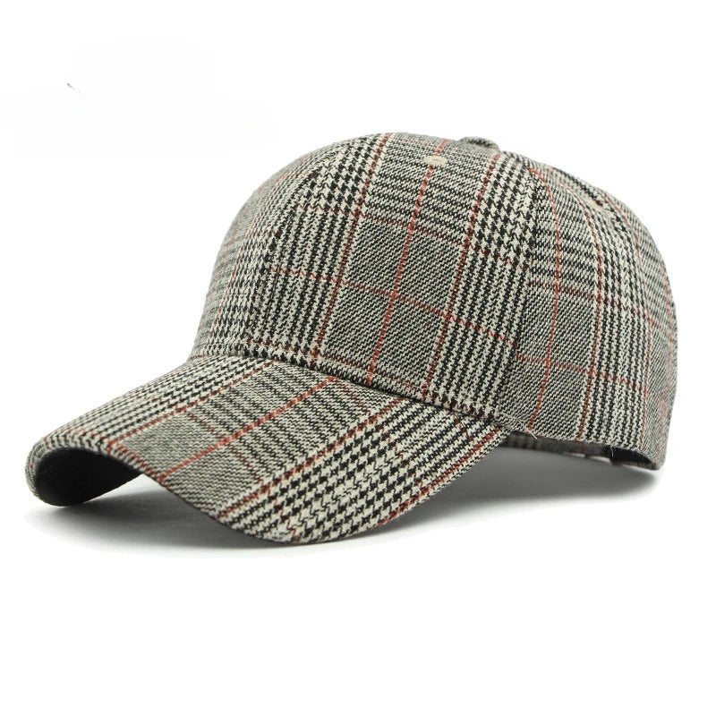 Grey And Red Check Baseball Cap