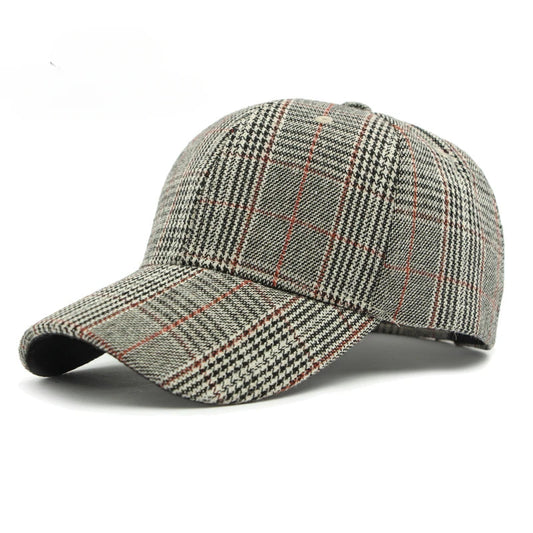 Grey And Red Check Baseball Cap