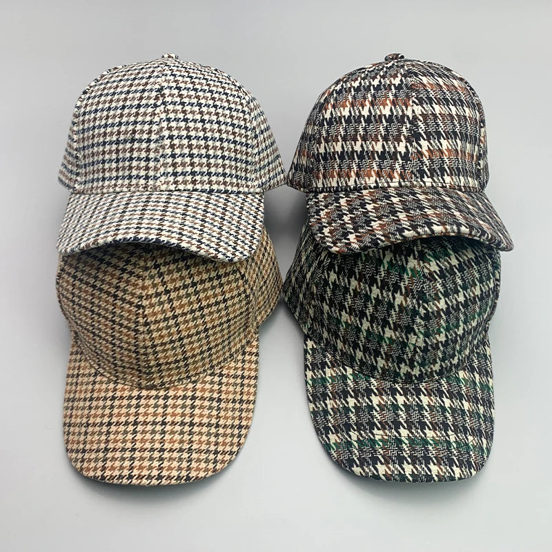 Cream, Green & Rust Houndstooth Baseball Cap Unisex