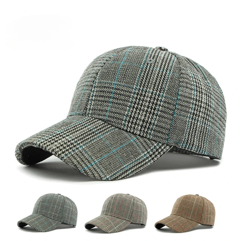 Dark Grey and Blue Check Baseball Cap