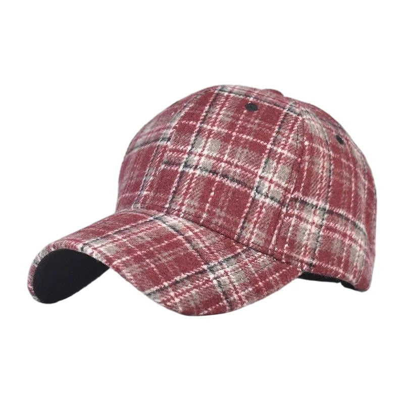 Grey And Red Check Baseball Cap