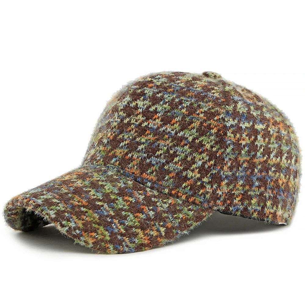 Brown Multicolour Houndstooth Baseball Cap