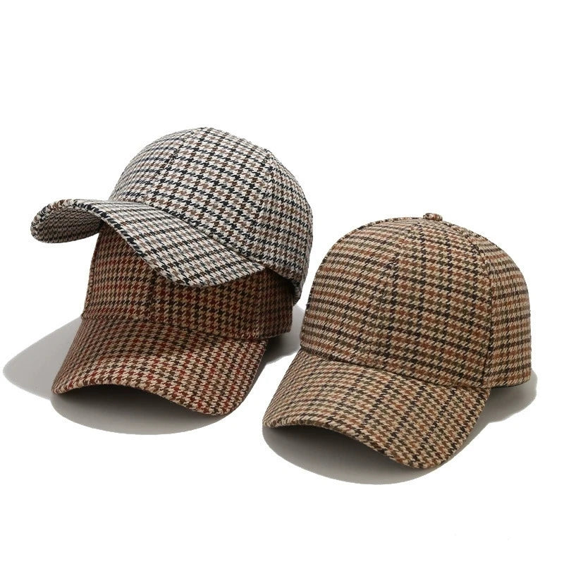 Grey And Red Check Baseball Cap