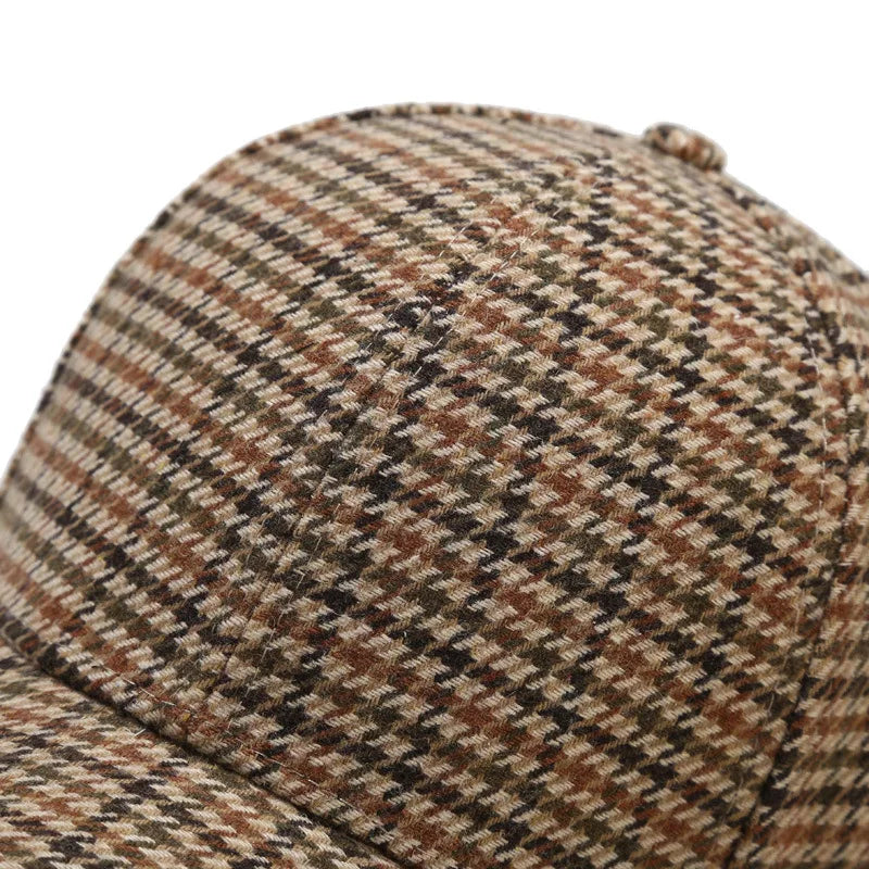 Beige & Burgundy Houndstooth Baseball Cap