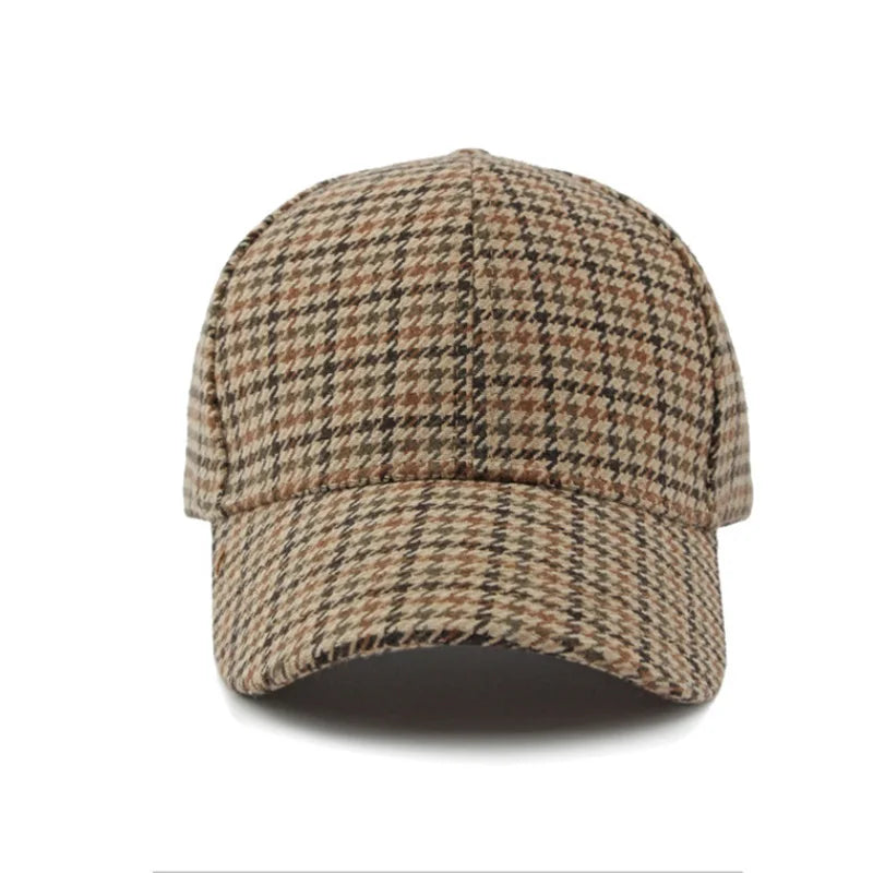Beige & Burgundy Houndstooth Baseball Cap