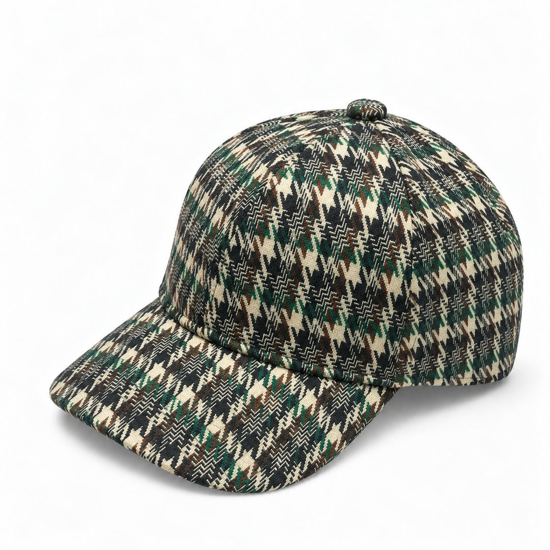 Cream, Green & Rust Houndstooth Baseball Cap Unisex