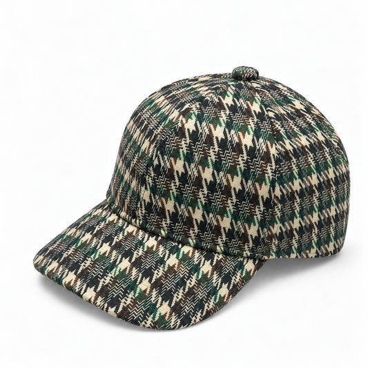 Cream, Green & Rust Houndstooth Baseball Cap Unisex